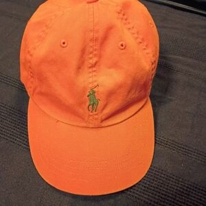 Ralph Lauren Orange Baseball Cap with Green Polo Logo
